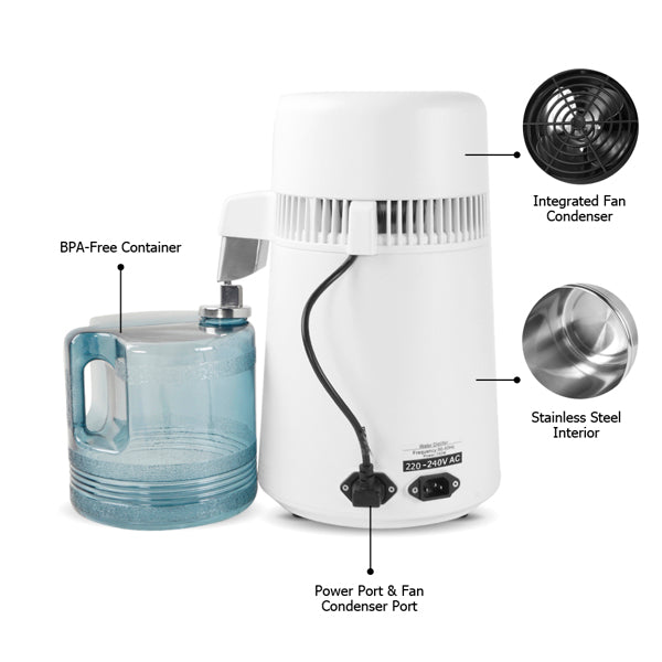 4L Countertop Water Distiller Machine – Stainless Steel Home Water Purifier for Clean Drinking Water (UK Plug)