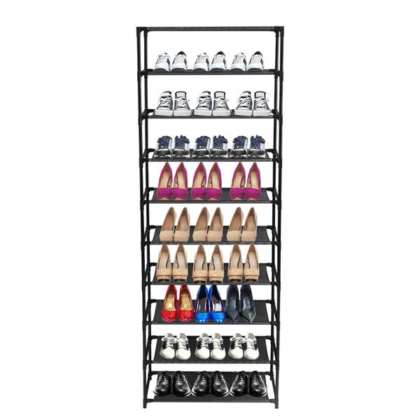 10‑Tier Shoe Rack Storage Organiser – Stackable Stainless Steel Frame Holds Up to 50 Pairs | Space‑Saving Shoe Shelf for Home & Hallway (Black)