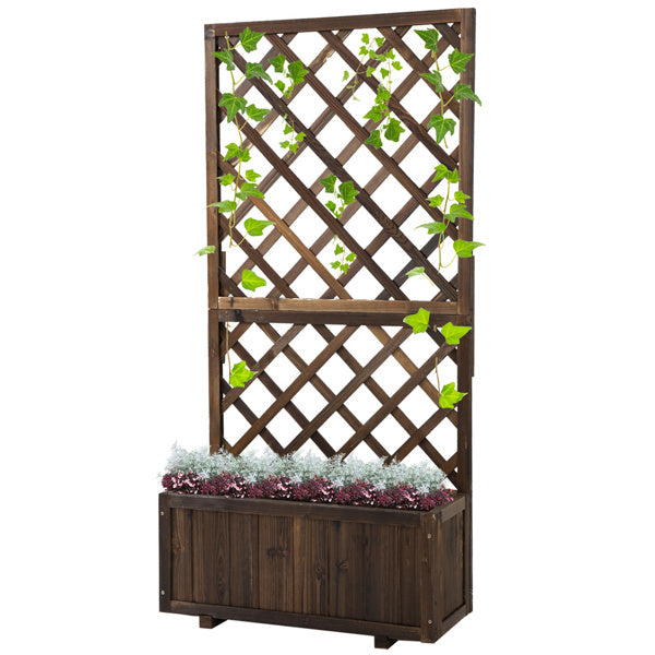 Raised Wooden Garden Bed Planter Box with Trellis – Outdoor Herb, Flower & Vegetable Planter - Fir Wood