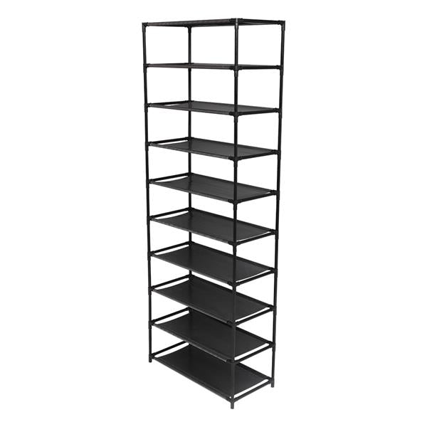 10‑Tier Shoe Rack Storage Organiser – Stackable Stainless Steel Frame Holds Up to 50 Pairs | Space‑Saving Shoe Shelf for Home & Hallway (Black)