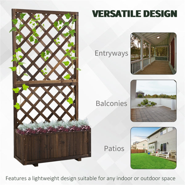 Raised Wooden Garden Bed Planter Box with Trellis – Outdoor Herb, Flower & Vegetable Planter - Fir Wood