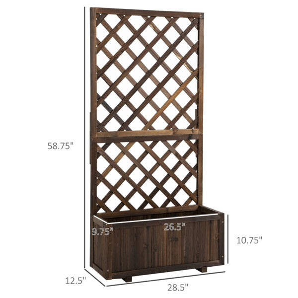 Raised Wooden Garden Bed Planter Box with Trellis – Outdoor Herb, Flower & Vegetable Planter - Fir Wood