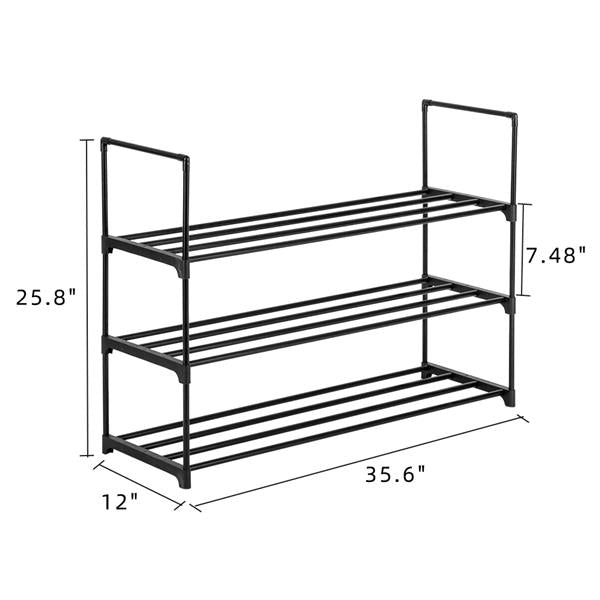 3‑Tier Shoe Rack Storage Organiser – Sturdy Shoe Shelf for Entryway, Hallway, Closet & Bedroom - Black