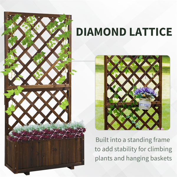 Raised Wooden Garden Bed Planter Box with Trellis – Outdoor Herb, Flower & Vegetable Planter - Fir Wood