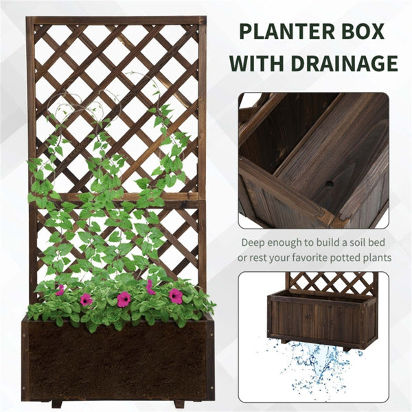 Raised Wooden Garden Bed Planter Box with Trellis – Outdoor Herb, Flower & Vegetable Planter - Fir Wood