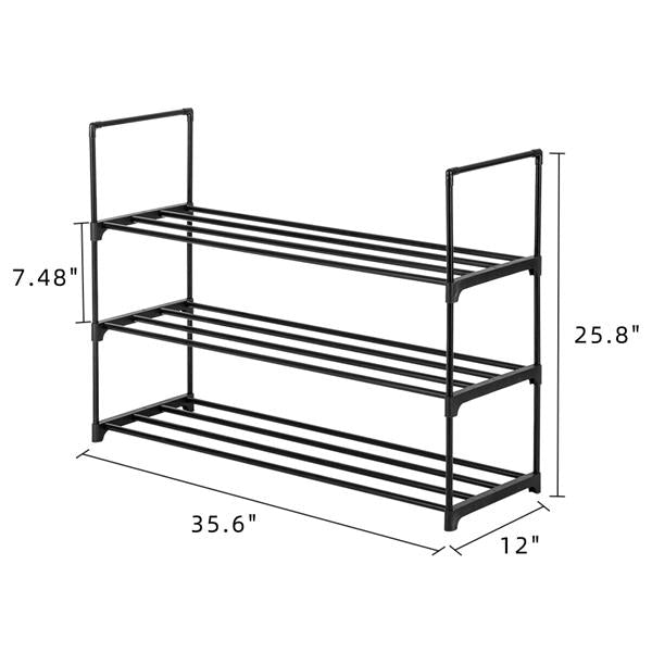 3‑Tier Shoe Rack Storage Organiser – Sturdy Shoe Shelf for Entryway, Hallway, Closet & Bedroom - Black