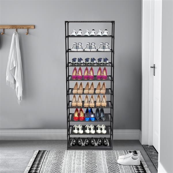 10‑Tier Shoe Rack Storage Organiser – Stackable Stainless Steel Frame Holds Up to 50 Pairs | Space‑Saving Shoe Shelf for Home & Hallway (Black)