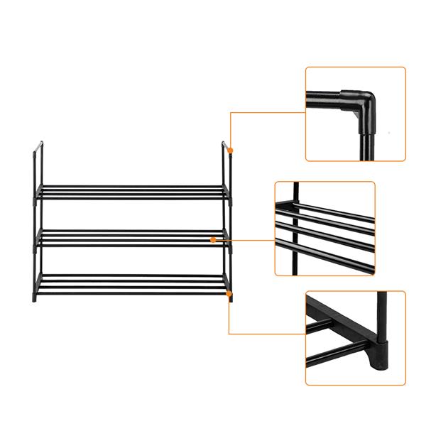 3‑Tier Shoe Rack Storage Organiser – Sturdy Shoe Shelf for Entryway, Hallway, Closet & Bedroom - Black