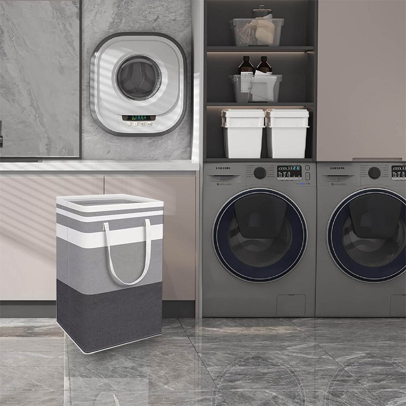 2 Pack 75L Folding Laundry Hampers - Grey Storage Baskets with Handles for Clothes - Toys & Towels