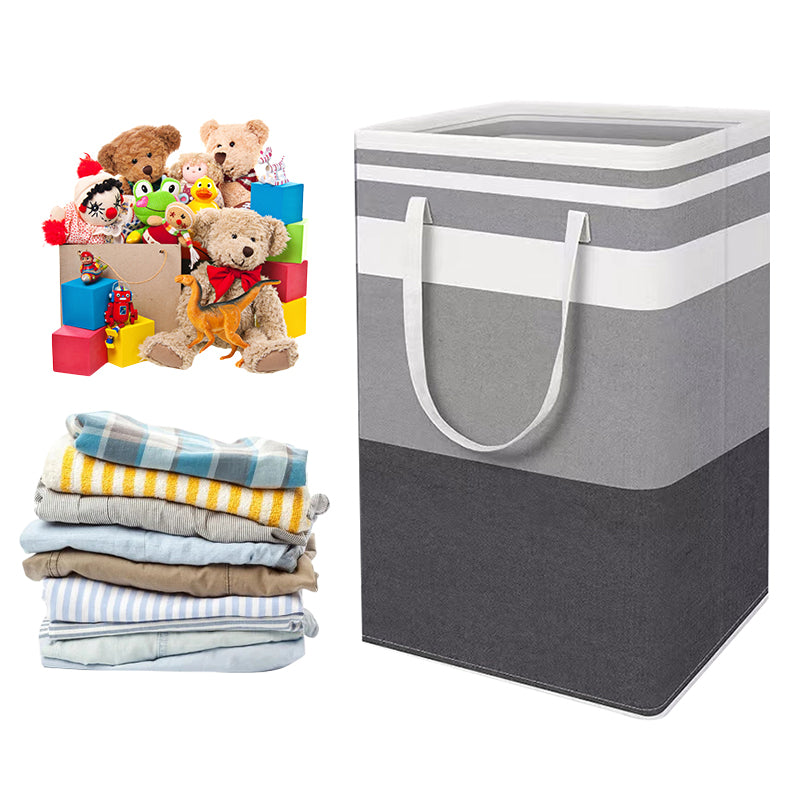 2 Pack 75L Folding Laundry Hampers - Grey Storage Baskets with Handles for Clothes - Toys & Towels