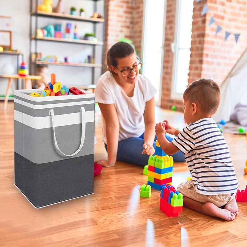 2 Pack 75L Folding Laundry Hampers - Grey Storage Baskets with Handles for Clothes - Toys & Towels
