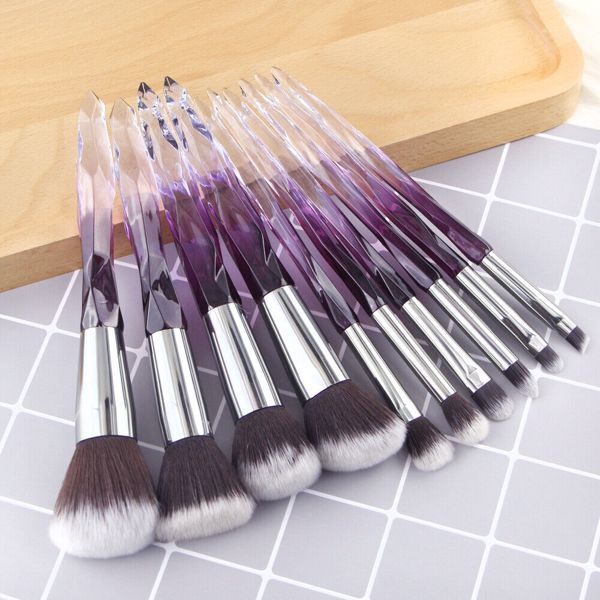 10‑Piece Crystal‑Handle Professional Powder & Foundation Brush Set – Vegan, Durable & Ideal for Flawless Finish