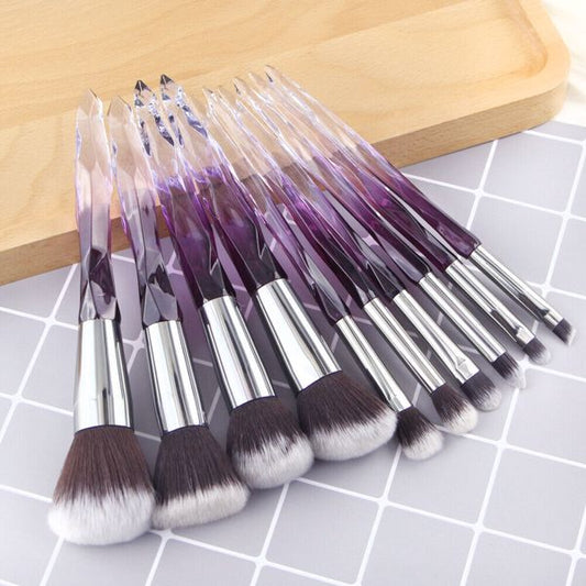 10‑Piece Crystal‑Handle Professional Powder & Foundation Brush Set – Vegan, Durable & Ideal for Flawless Finish