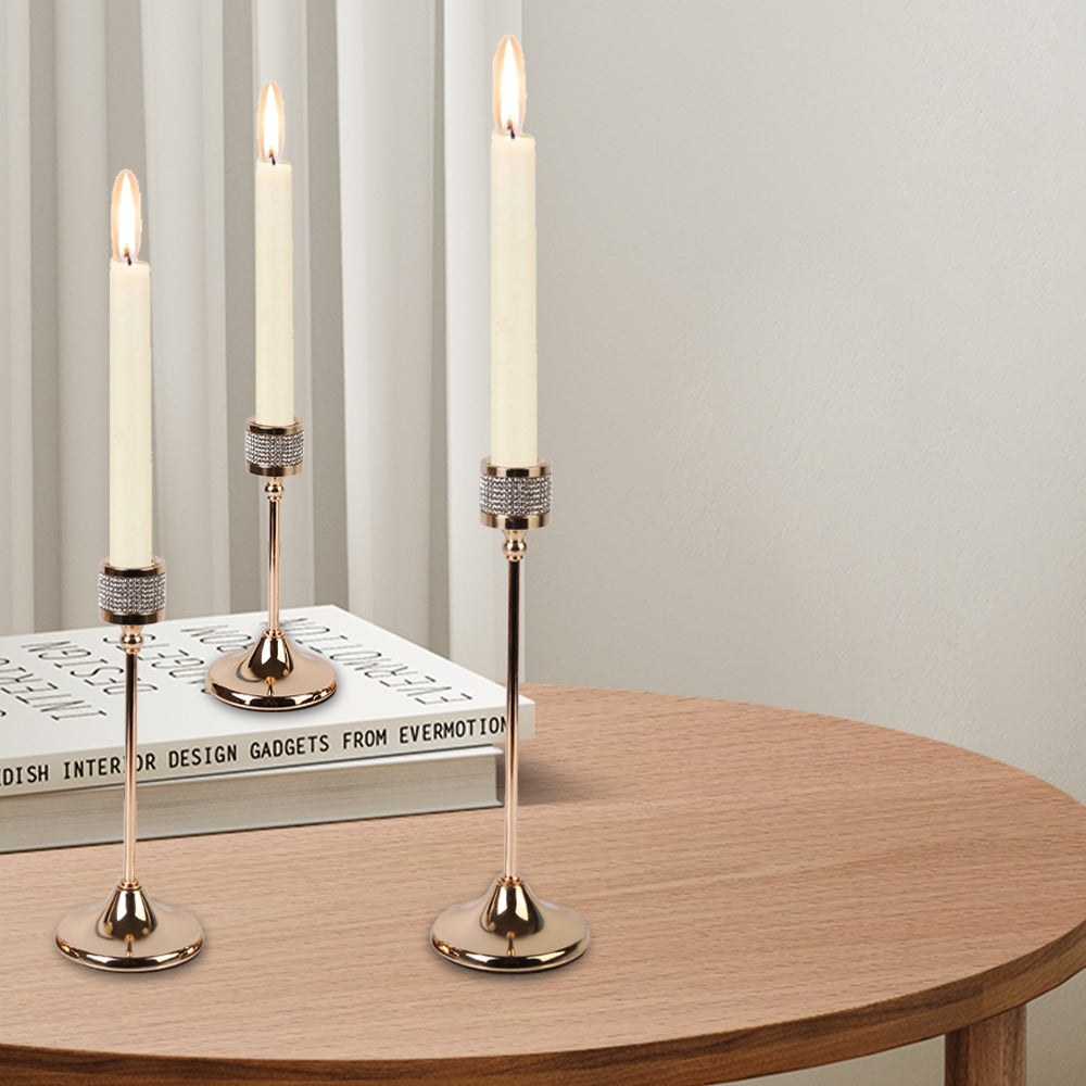 Set of 3 Gold Metal Taper Candle Holders – Elegant Decorative Candlestick Set for Fireplace - Mantel - Wedding & Dining Table