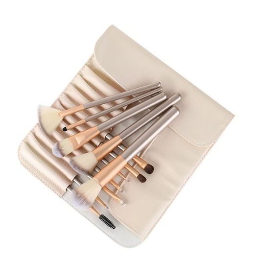 24‑Piece Professional Makeup Brush Set with Luxury Wooden Handles & Storage Roll – Champagne & Silver Options