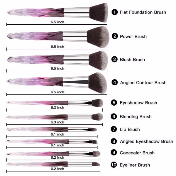 10‑Piece Crystal‑Handle Professional Powder & Foundation Brush Set – Vegan, Durable & Ideal for Flawless Finish