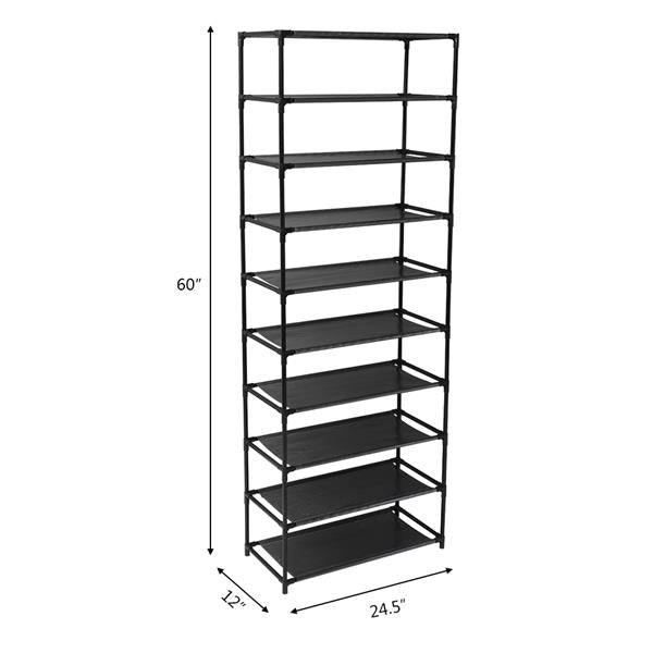 10‑Tier Shoe Rack Storage Organiser – Stackable Stainless Steel Frame Holds Up to 50 Pairs | Space‑Saving Shoe Shelf for Home & Hallway (Black)